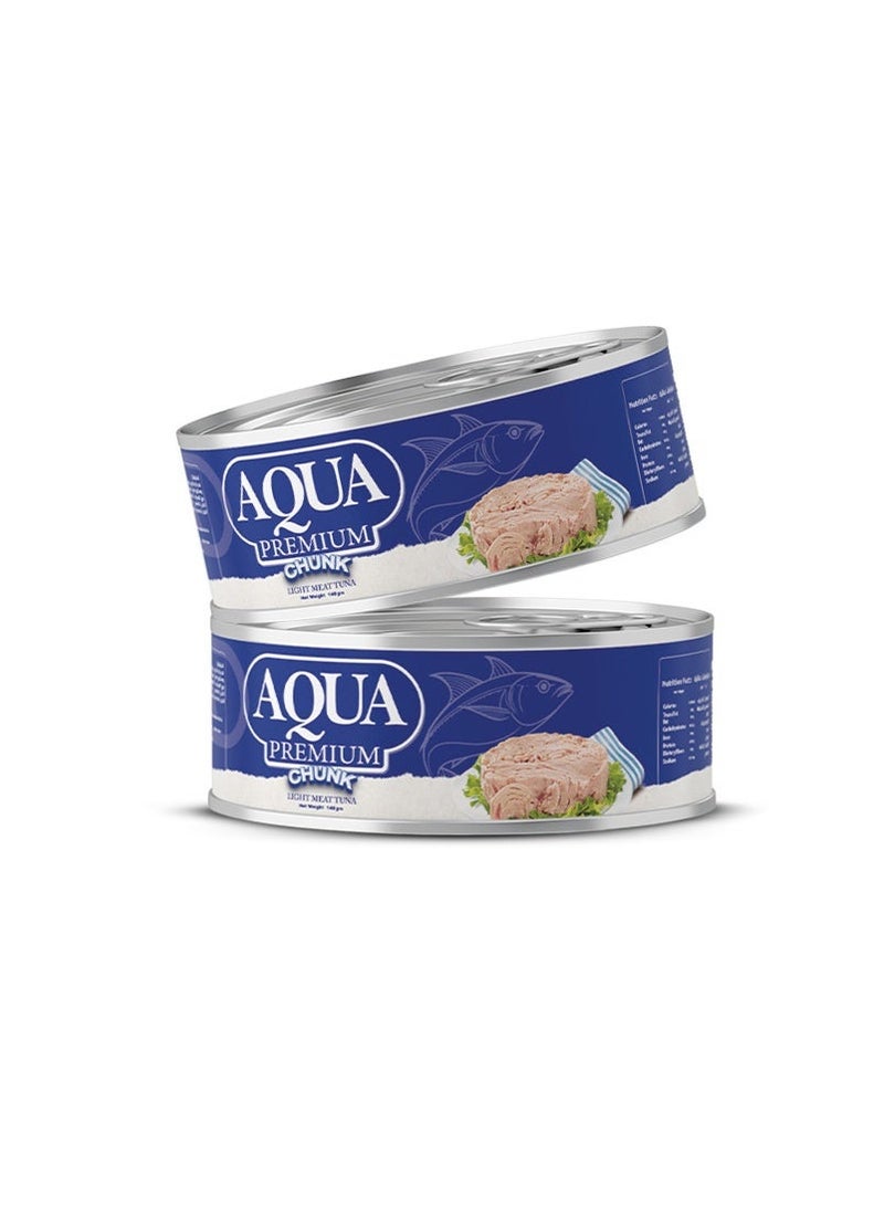 AQUA PREMIUM Chunk Tuna Light Meat easy open 140grams Pack of 2 - Image 1